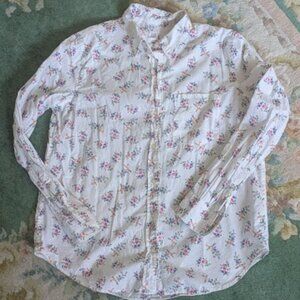 GAP Women Sz M Shirt Top Button Up Ditsy Floral White Pink Blue 100% Cotton